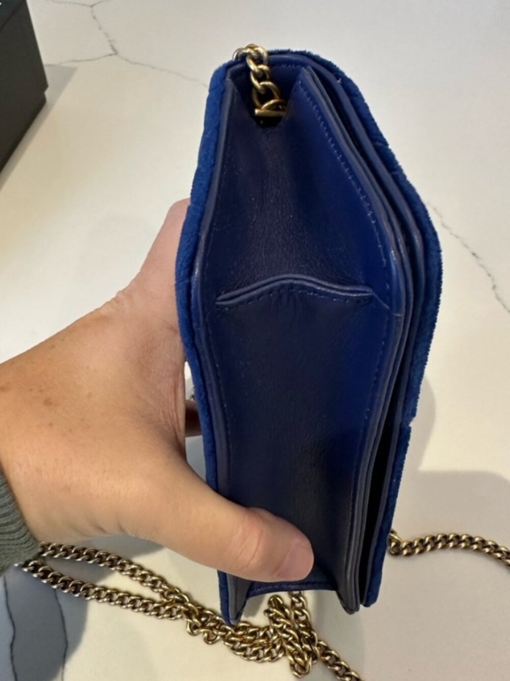 Authentic Gucci Marmont Cross Body Bag. Small/Royal Blue velvet. Like new ! - Picture 2 of 5